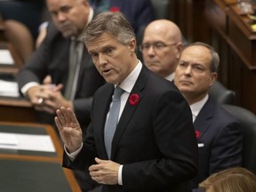 Ontario's Finance Minister Rod Phillips delivers the fall Economic Statement, at the legislature in Toronto on Wednesday, November 6, 2019. THE CANADIAN PRESS/Chris Young