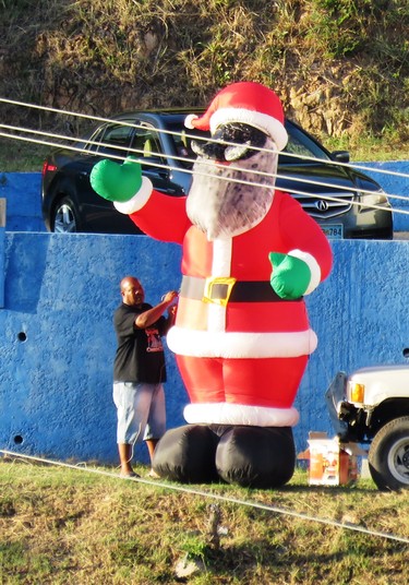 A blow-up Santa appears in St. Thomas, U.S. Virgin Islands. (Jim Fox photo)