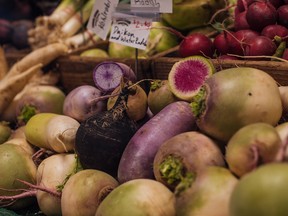 Radishes on offer at Western Fair's farmers market. (Max Martin/The London Free Press)