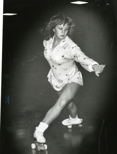 Tammy Loucks polishes her roller skating routine at the London Roller Palace, 1980. (London Free Press files)