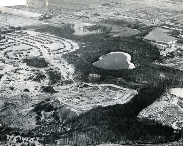 Westminster Ponds with Fish & Game pond left, Walkers pond top left and Spettigue Pond right, 1971.  (London Free Press files)