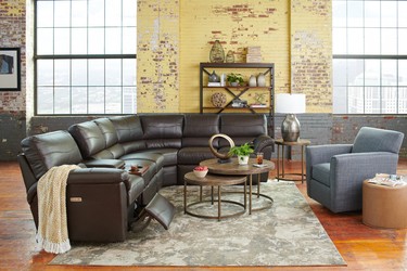 Reese Leather Reclining Sectional with Allegra Swivel Chair