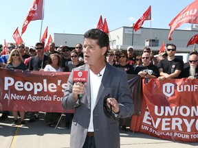 Unifor national president Jerry Dias announces Sept. 2, 2019, that the union will hold a continuous protest outside the Nemak plant on Ojibway Parkway in west Windsor.