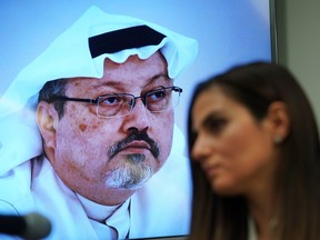 In this file photo taken on October 18, 2018, Sherine Tadros, head of New York (UN) Office of Amnesty International, speaks during a news conference at the United Nations. - Five people were sentenced to death on December 23, 2019, over Saudi journalist Jamal Khashoggi's murder, but two top aides to the powerful crown prince were  exonerated as authorities said the killing was not premeditated. (Photo by TIMOTHY A. CLARY / AFP)