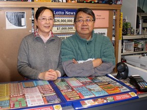 Cindy Teng and Greg Gao worked together to fend off a gun-toting man who attempted to rob their convenience store, Harvey Variety, in Chatham on Sunday night. (Ellwood Shreve/Chatham Daily News)