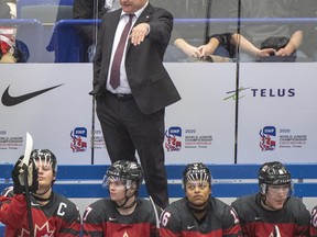 Canada head coach Dale Hunter reacts to a penalty call during third period action against the United States at the World Junior Hockey Championships in Ostrava, Czech Republic, Thursday, Dec. 26, 2019. THE CANADIAN PRESS/Ryan Remiorz