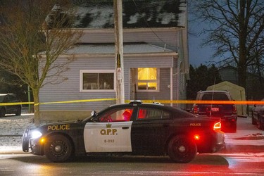 A Police cruiser parked on Simcoe Street in Exeter, Ontario where witnesses said a man was shot on Tuesday December 3, 2019. Derek Ruttan/The London Free Press/Postmedia Network