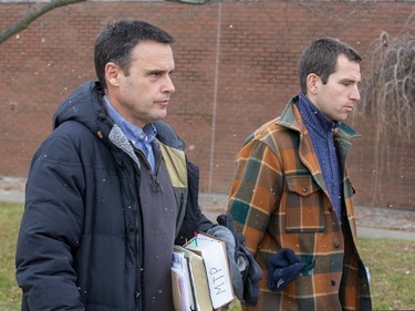 Steven Ravbar (left) and Matthew Carapella, the so called "London street preachers", leave the Provincial Offences Court after appearing in front of a justice of the peace on several charges in London, Ont. on Tuesday December 10, 2019. Derek Ruttan/The London Free Press/Postmedia Network