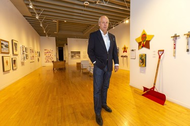 Michael Gibson, owner of the Michael Gibson Gallery on Carling Street has been a fixture in the London art scene and is celebrating his 35th year downtown in London, Ont.  (Mike Hensen/The London Free Press)