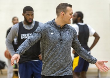 New Lightning head coach Doug Plum, says this week is going to be a "grind for the guys," as they get up to speed during the first week of the London Lightning training camp  in London, Ont.  (Mike Hensen/The London Free Press)