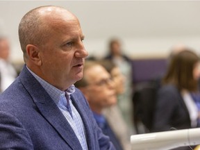 Bill Rayburn, the chief administrative officer for Middlesex County speaks to city politicians about the cost of land ambulance services. Photograph taken on Tuesday December 17, 2019. (Mike Hensen/The London Free Press)