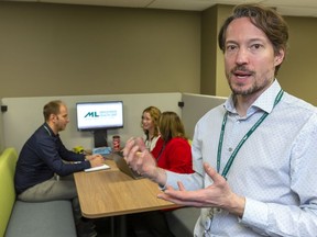 Chris Mackie, medical officer of health and CEO for the Middlesex London Health Unit, talks about its new collaboration spaces that will be built into their new offices in the Citi Plaza (Mike Hensen/The London Free Press)