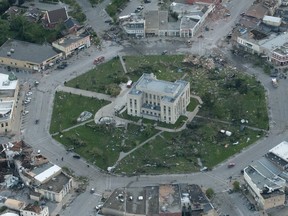 A path of destruction is seen from the air after a tornado ripped through Goderich on Sunday August 21, 2011. CRAIG GLOVER/The London Free Press