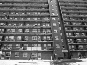A public housing high-rise at 241 Simcoe St. in London's SoHo neighbourhood. (Free Press file photo)