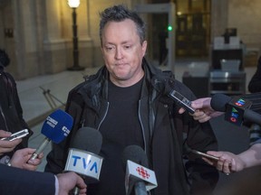 Comedian Mike Ward speaks to the media at the Quebec Appeal Court, Jan. 16, 2019 in Montreal. (THE CANADIAN PRESS/Ryan Remiorz)