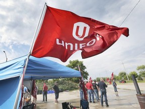 Unifor supporters are shown in front of the Nemak plant in west Windsor on September 11, 2019.