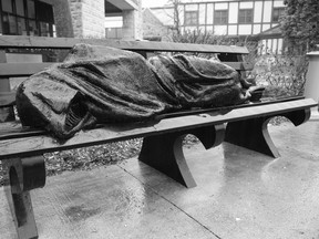 The so-called Homeless Jesus sculpture at Western University's King's University College (Free Press file photo)