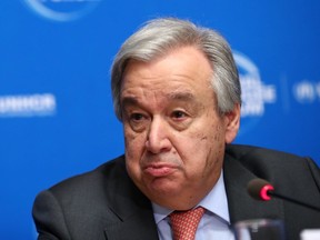 United Nations Secretary-General Antonio Guterres attends a news conference after the First Global Refugee Forum in Geneva, Switzerland December 17, 2019. (REUTERS/Denis Balibouse)