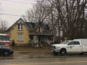 Fire officials are probing a Thursday fire that damaged this Mt. Brydges century home Thursday, Strathroy-Caradoc police say. (Supplied)