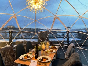 Visitors can dine in a dome overlooking Niagara Falls during the Niagara Grape & Wine Festival's new Snow Globe Soiree Series. (Katy Wassenaar, Niagara Parks)