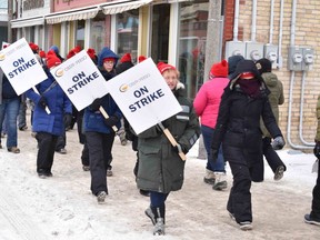 Several hundred Avon Maitland District School Board educators were part of a picket outside of MPP Lisa Thompson’s Blyth constituency office on Jan. 8. It was the second time during the Ontario-wide rotating strike that Avon Maitland educators were out of the classroom and on a picket line. Daniel Caudle