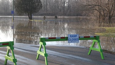 The high level of the Thames River has resulted in the boat ramp being submerged at the Thamesgrove Conservation Area in Chatham on Wednesday January 15, 2020. (Ellwood Shreve/Postmedia Network)