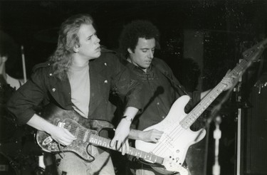 Jeff Healey, Canadian blues guitarist with Joe Rockman on bass play at Alumni Hall, 1991. (London Free Press files)
