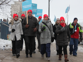 Teachers from Catholic Central high school participated in a one-day strike by local members of the Ontario English Catholic Teachers Association (OECTA) union in London on Tuesday, Jan. 21, 2020. (JONATHAN JUHA, The London Free Press)