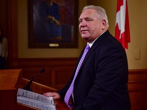 Premier Doug Ford speaks to media at Queen's Park on Nov. 21, 2019.