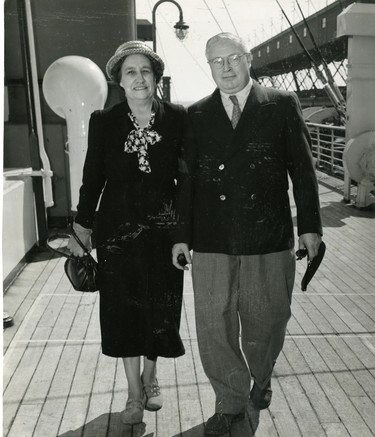 Dr. James B. Collip (shown with his wife), dean of medicine for UWO, 1949. (London Free Press files)