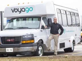 Chuck Archer is vice-president of marketing and communication at Voyago. Voyago will begin operating a new inter-city busing network stretching from Sarnia to Norfolk County under two new provincially funded contracts. (Derek Ruttan/The London Free Press)
