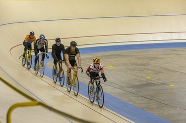 Cyclists work up a sweat at the Forest City Velodrome in London on Sunday. Derek Ruttan/The London Free Press/Postmedia Network