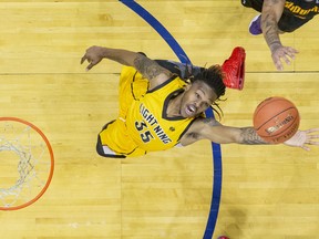 AJ Gaines led seven London players in double figures with 18 points but it wasn't enough as the Lightning fell 105-97 to the Magic in Moncton on Thursday night. File photo