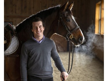 Local show jumper Aidan Fullerton with a horse named "Best Man" at Con Brio Farm in London, Ont. on Friday January 10, 2020.  Derek Ruttan/The London Free Press/Postmedia Network