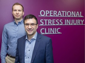 Dr. Anthony Nazarov, left, and Dr. Don Richardson are researching the impact of moral injury on veterans at Parkwood Institute in London. (Derek Ruttan/The London Free Press)