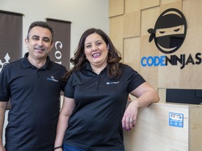 Ammar Sokhon and his wife, Amani Issa, are launching a Code Ninjas franchise in London, offering intruction in computer coding for kids aged seven to 14. (Derek Ruttan/The London Free Press)
