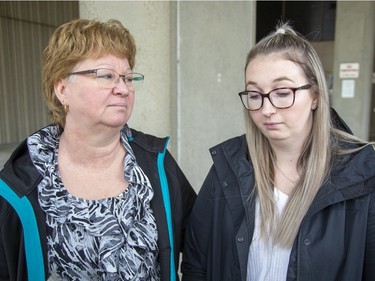David Hole's ex-wife Nancy Hotchkiss-Hole and their daughter Kelly Hotchkiss-Hole speak to reporters outside the London Courthouse after his killer, Alexander Lambert, was sentenced to life in prison with no chance of parole for 15 years in London, Ont. on Wednesday Jan. 15, 2020. (Derek Ruttan/The London Free Press)