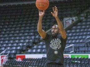 Omar Strong of the London Lightning during a game day shoot around at Budweiser Gardens in London, Ont. on Thursday January 16, 2020. Derek Ruttan/The London Free Press/Postmedia Network