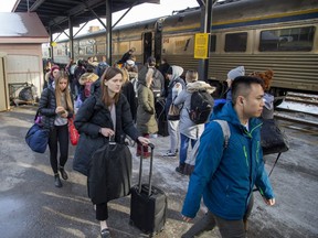 Passengers disembark from a train at London's Via Rail station, one of the busiest in the national rail service's network. (DEREK RUTTAN, The London Free Press)