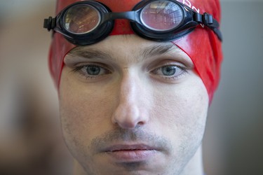 Paul Lucknow of the Oakville Marlins has his game face on while waiting to compete in 25M and 50M distances in the freestyle and backstroke races at the 3rd Annual London Gliders Swim Meet. 180 swimmers from 12 clubs across Southwestern Ontario competed in the Special Olympics meet at the Aquatic Centre in London on Sunday January 19, 2020.  Derek Ruttan/The London Free Press/Postmedia Network