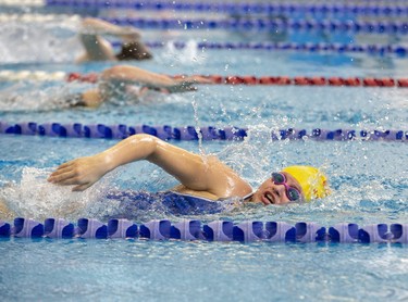 KateLynne Saunders of the London Gliders competes in the 25m freestyle during the 3rd Annual London Gliders Swim Meet. 180 swimmers from 12 clubs across Southwestern Ontario competed in the Special Olympics meet at the Aquatic Centre in London. on Sunday January 19, 2020.  Derek Ruttan/The London Free Press/Postmedia Network