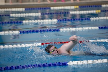 Koty Alkerton of the Sarnia Dolphins competes in the 100m freestyle during the 3rd Annual London Gliders Swim Meet. 180 swimmers from 12 clubs across Southwestern Ontario competed in the Special Olympics meet at the Aquatic Centre in London on Sunday January 19, 2020.  Derek Ruttan/The London Free Press/Postmedia Network