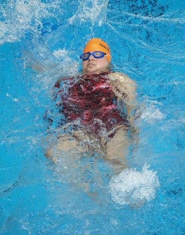 Satwinder Dhillon of the Sarnia Dolphins competes in the 100m backstroke during the 3rd Annual London Gliders Swim Meet. 180 swimmers from 12 clubs across Southwestern Ontario competed in the Special Olympics meet at the Aquatic Centre in London on Sunday January 19, 2020.  Derek Ruttan/The London Free Press/Postmedia Network