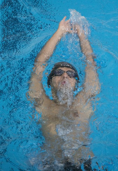 Yash Singh of the Oakville Marlins competes in the 100m backstroke during the 3rd Annual London Gliders Swim Meet. 180 swimmers from 12 clubs across Southwestern Ontario competed in the Special Olympics meet at the Aquatic Centre in London. on Sunday January 19, 2020.  Derek Ruttan/The London Free Press/Postmedia Network