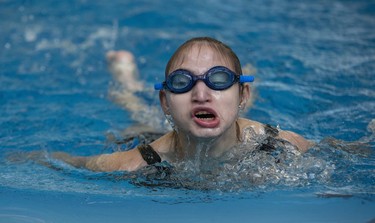 Kayla Porter of the Simcoe Seals competes in the 25m freestyle during the 3rd Annual London Gliders Swim Meet. 180 swimmers from 12 clubs across Southwestern Ontario competed in the Special Olympics meet at the Aquatic Centre in London. on Sunday January 19, 2020.  Derek Ruttan/The London Free Press/Postmedia Network
