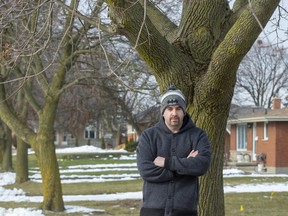 Sean Barron owns a house on Chippendale Crescent, a street that will soon have 47 trees cut down by the city. (Derek Ruttan/The London Free Press)
