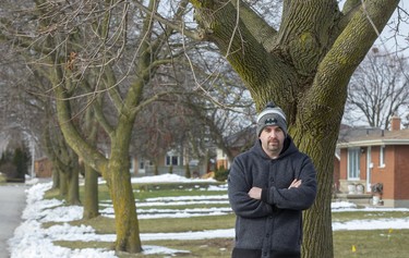 Sean Barron owns a house on Chippendale Crescent, a street that will soon have 47 trees cut down by the city. (Derek Ruttan/The London Free Press)