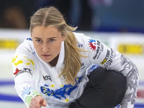 Sweden's Sara McManus tests the ice at the Western Fair Sports Centre on Wednesday as the European players took to the rinks for their first practice for the Continental Cup, which starts Thursday in London. (Mike Hensen/The London Free Press)