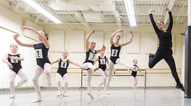 Young dancers from Grades 5, 6 and 7 practice their leaps with National Ballet School teacher Katie Park at Dance Steps on Colborne Street in London on Sunday. The school teaches students in Toronto from Grades 6-12 with Grade 5 students able to attend summer school.
Mike Hensen/The London Free Press/Postmedia Network