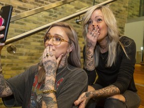 Taylor Brodbeck and her mom Taryn wait to see if their father and husband, Fanshawe College music program leader Dan Brodbeck, won a Grammy Sunday night for his work with the Cranberries. Photo taken on Sunday January 26, 2020.  (Mike Hensen/The London Free Press)